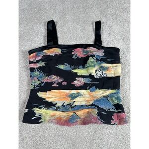 KAY UNGER Colorful Satin Bustier Flower Print Sz.4 Silk Straps Boning Corset Zip